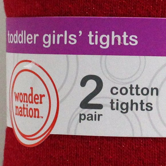 NWT 2 Pair 3T - 5T Wonder Nation Toddler Girls' Tights - 1 White 1 Red Sparkly - Picture 5 of 10